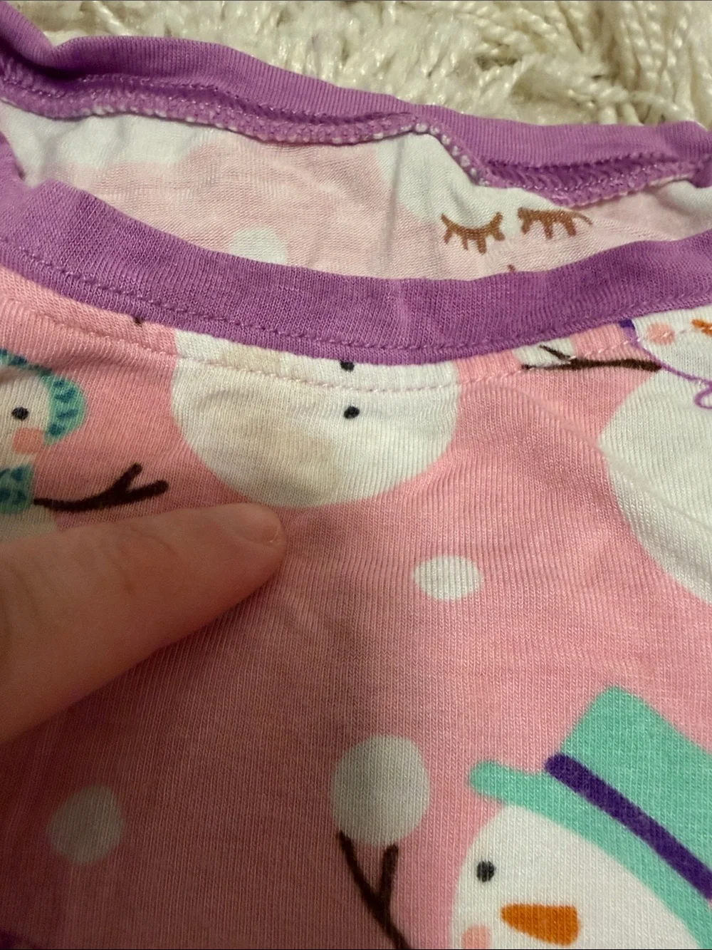Little Sleepies Pink Snowman & Penguin Pajama Set with Purple Trim